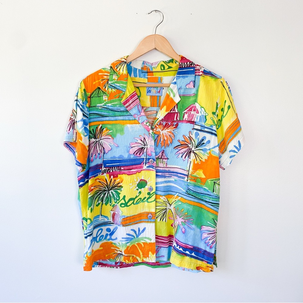 VINTAGE JAMS WORLD Ocean Villa Print Hawaiian Shirt